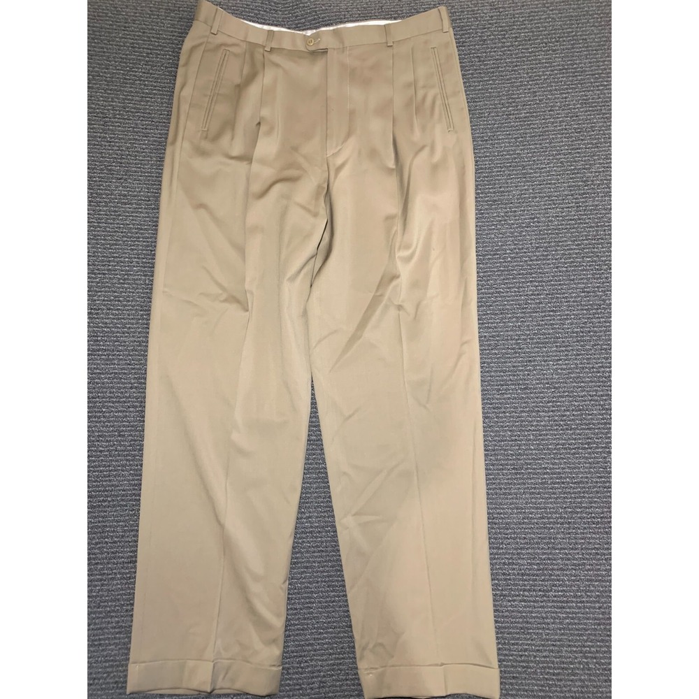 ZANELLA Andrew Italy Size 36 Brown Taupe 100% Wool Pleats Cuffs